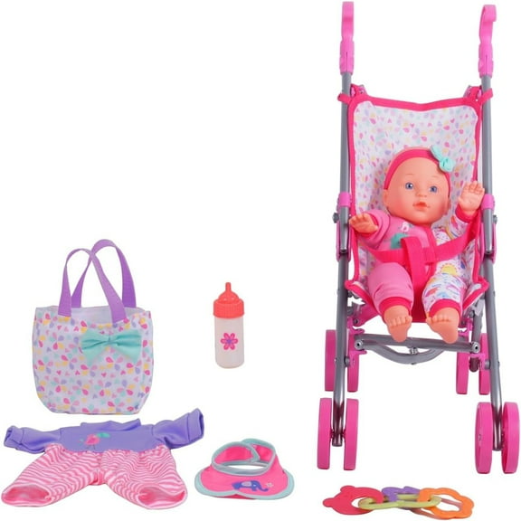 Dream Collection, Baby Doll Care Gift Set with Stroller - Lifelike Baby Doll and Accessories for Realistic Pretend Play, Posable Soft Toy - 12”