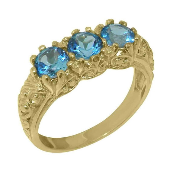 LBG British Made 9k Yellow Gold Natural Blue Topaz Womens Anniversary Ring - 33 size options - Size 12