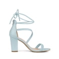 thumbnail image 3 of BLISSFUL STEP Women's Sandals Block Heels Open Toe Strappy Lace up Sandals Sky Blue 7.5, 3 of 6