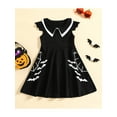 thumbnail image 2 of hirigin Kids Dress, Bat Spider Web Print Turn-Down Collar Fly Sleeve A-Line One-Piece Summer Outfit for Girls, 4-12 Years, 2 of 9