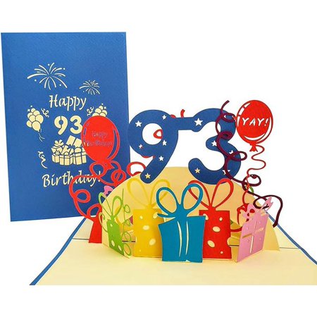 iGifts And Cards Happy 93rd Birthday with Presents 3D Pop Up Greeting Card – Ninety-three, Awesome, Balloons, Unique, Gift Celebration, Cool, Party, Feliz Cumpleaños