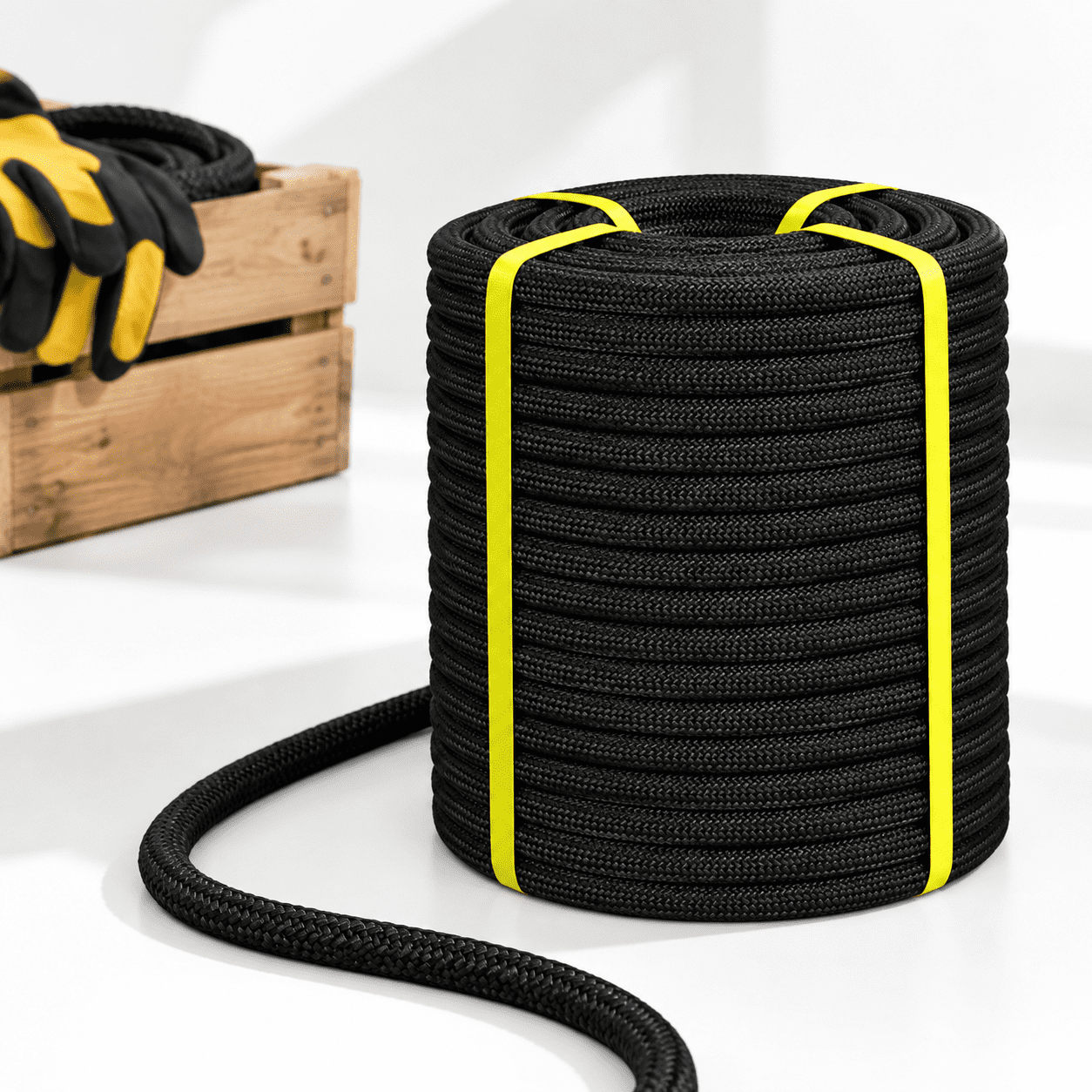 Black 3/4 Inch x 50 Ft Double Braided Polyester Arborist Rigging Climbing Rope