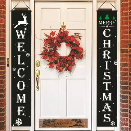 Merry Christmas Banner Outdoor Indoor Decorations Welcome Christmas Porch Sign Red Xmas Decor