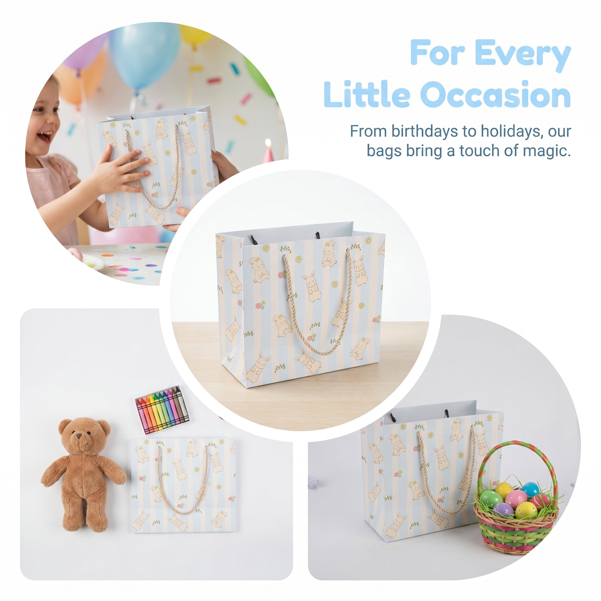 Unique Bargains 6Pcs Cartoon Rabbit Pattern Adorable Gift Bag Blue 7.1" x 3.9" x 6.3"