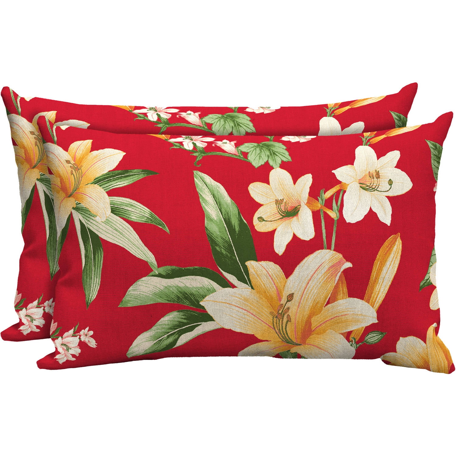 Mainstays Outdoor Patio Lumbar Toss Pillow, Set of Two, Multiple