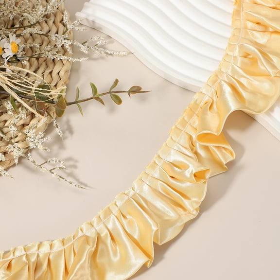 Uxcell 5.5 Yards 3D Pleated Chiffon Lace Trim 2" Width Satin Ruffle Ribbon Pleated Sewing Fabric Trim Gold