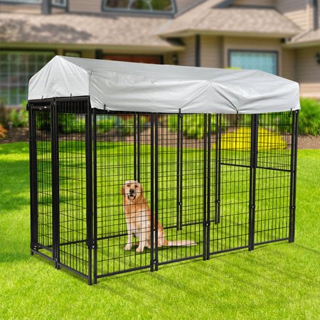 Vivifying Dog Kennel with Roof Cover Heavy Duty Dog Crate for Medium and Large-sized Dogs, Black (Sandblasted)