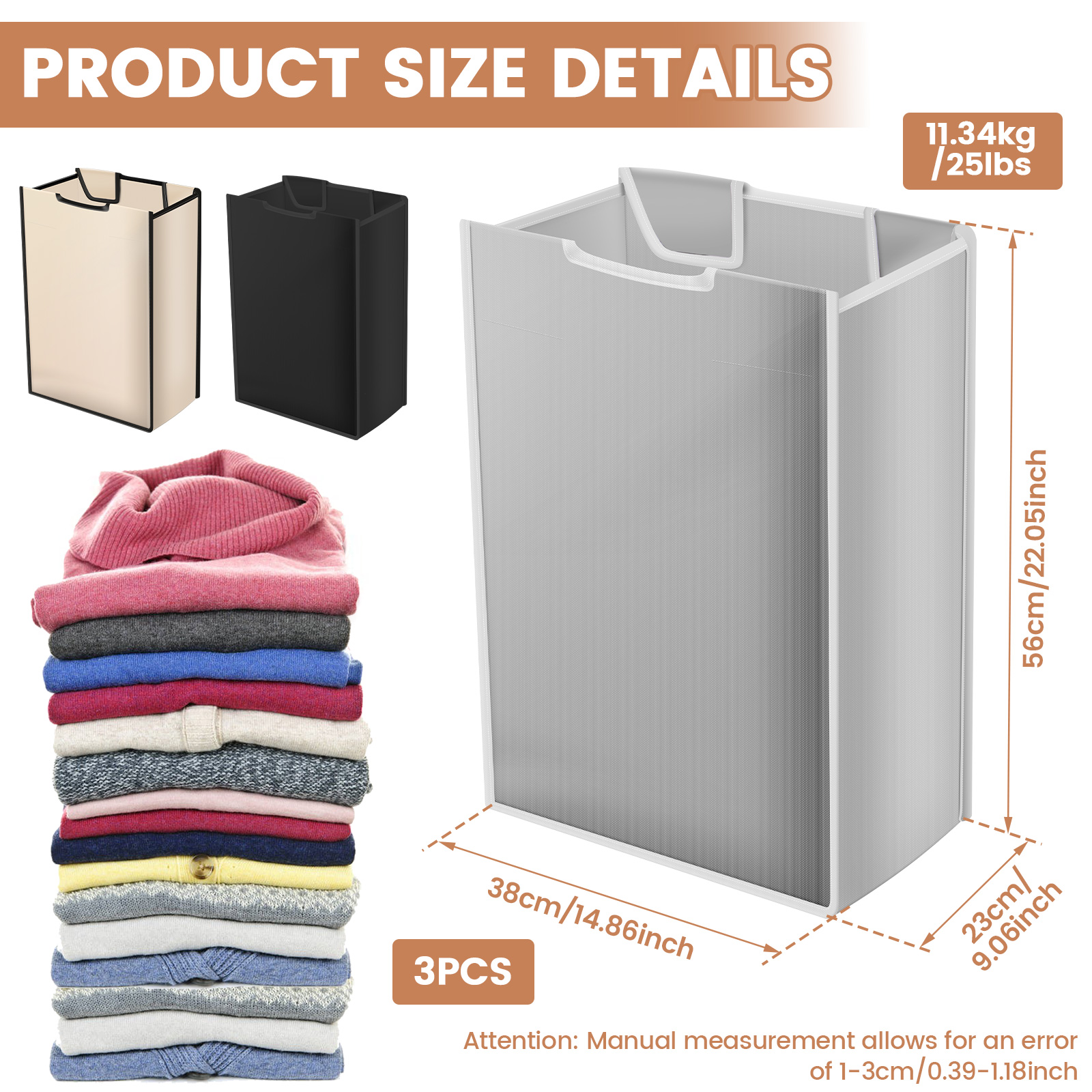 Threns 3Pcs Laundry Sorter Replacement Bag Laundry Hamper Cart Removable Replacement Bag Hamper Liner No Hook 15 x 9 x 22 Inch