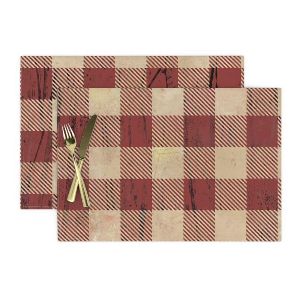 Cloth Placemats Rustic Plaid Red And Tan Checked Earthy Buffalo Set of