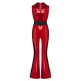 thumbnail image 4 of Hansber Girls Disco Outfits Kids 70s Party Dress Up Bell Bottom Jumpsuit Sleeveless Sequins Dancing Romper Red 6, 4 of 6