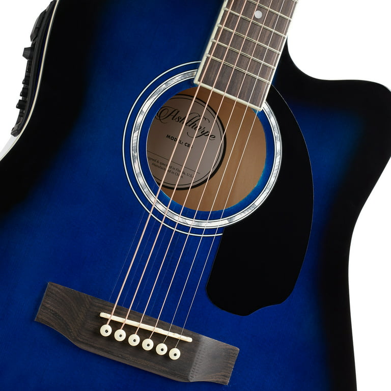 Ashthorpe Full-Size Cutaway Thinline Acoustic-Electric Guitar Package  Premium Tonewoods, Blue 
