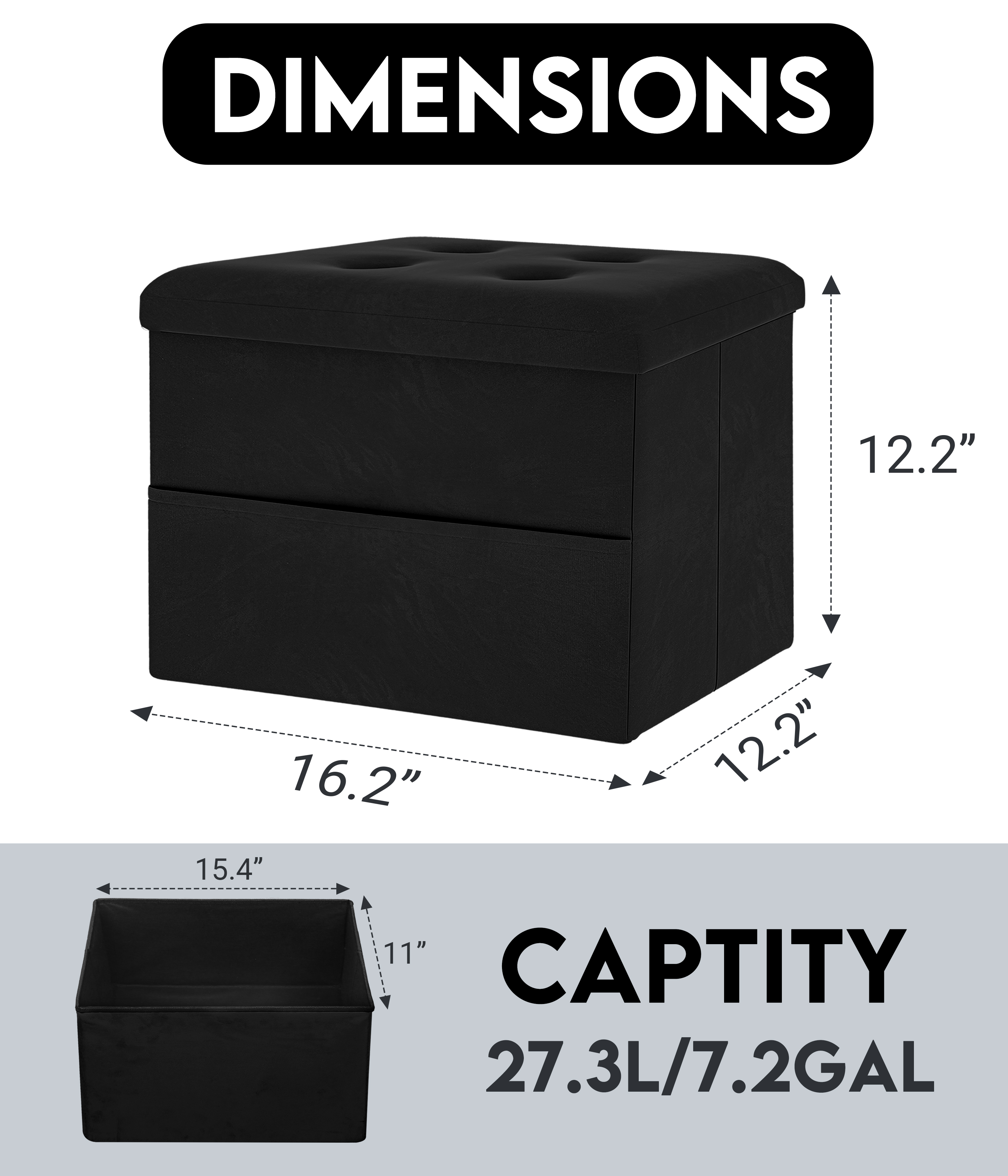 Zoes Homeware Small Storage Ottoman, Black photo 3