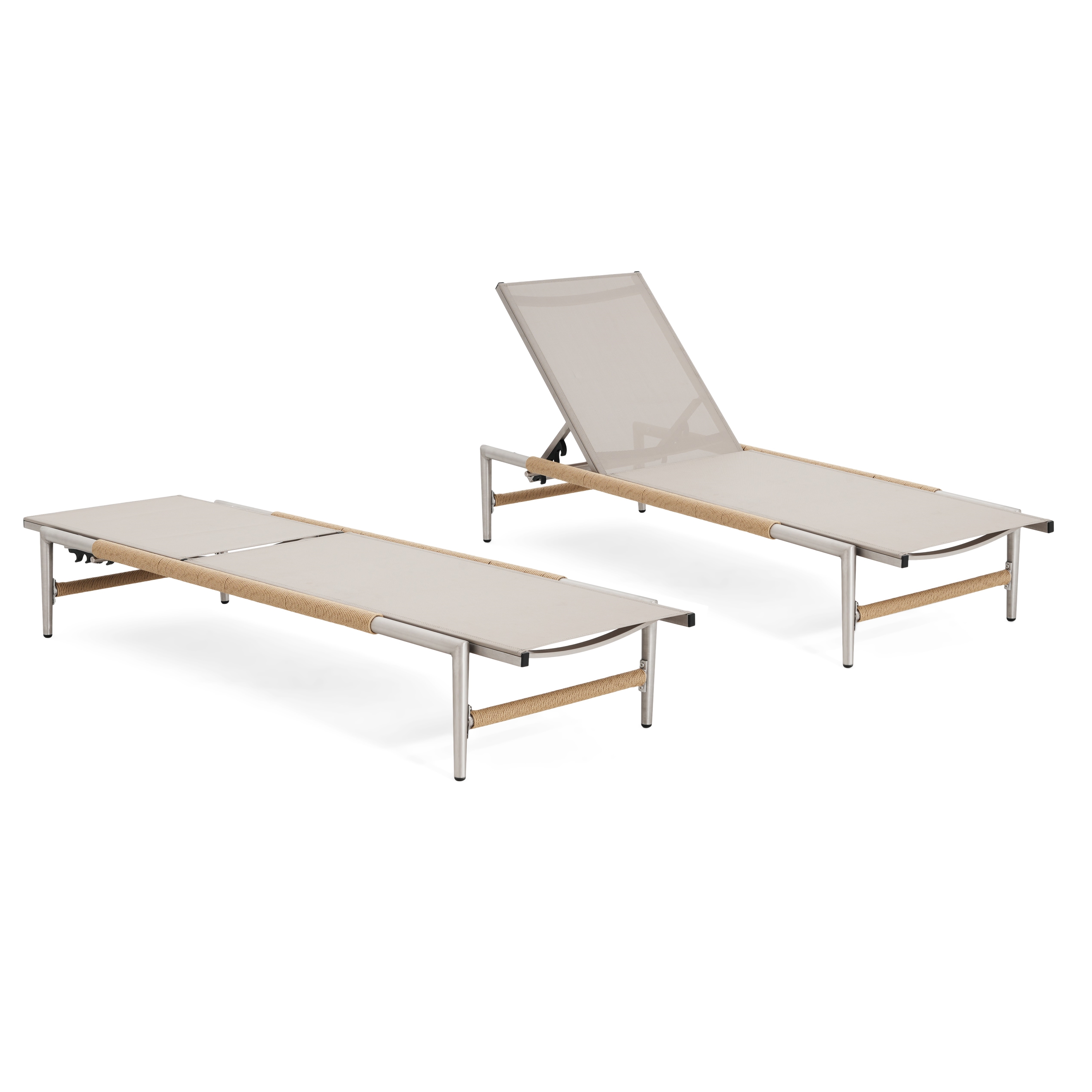 Outdoor Aluminum Frame Patio Chaise Lounges Set of 2 for Poolside Beach Deck, Silver