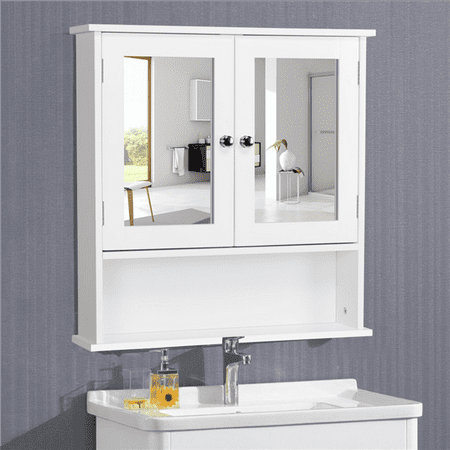 Topeakmart Wooden Wall Mount Bathroom Wall Cabinet With Double