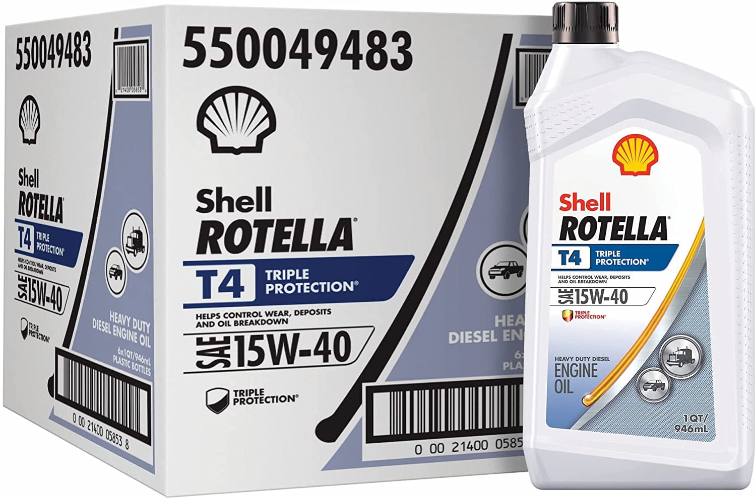 Shell Rotella Aceite de motor diesel convencional T4 Triple Protection  15W-40 (1 galón, paquete individual)