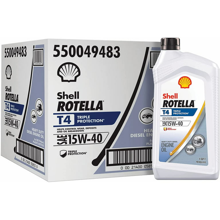 Shell Rotella T4 Triple Protection Conventional 15W-40 Diesel Engine Oil  (1-Quart, Case of 6) 