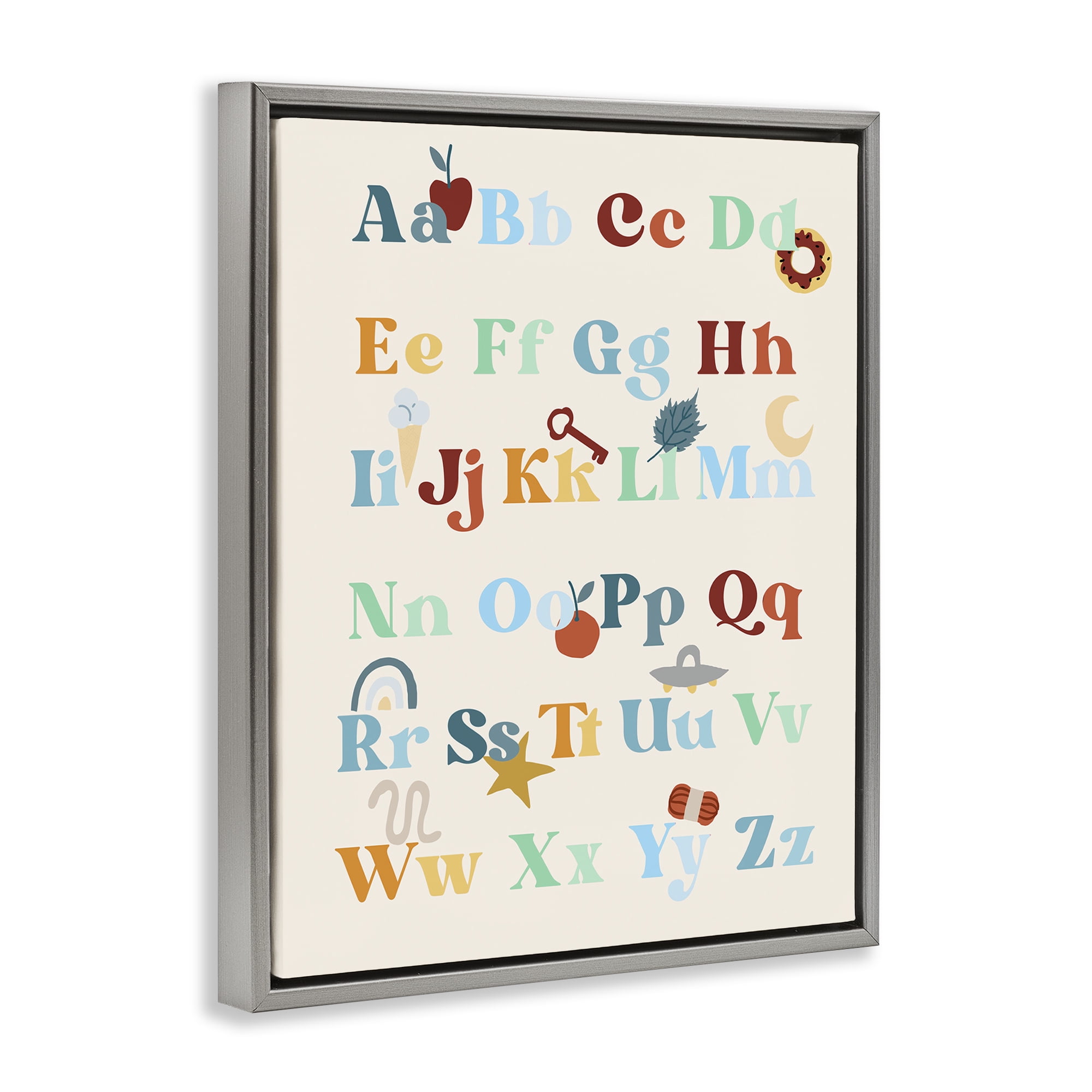 Stupell Industries Boy's Alphabet Chart Novelty Painting Gray Floater Framed Art Print Wall Art, 17 x 21