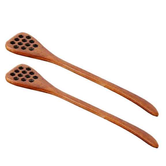 2 Pcs Natural Wood Coffee Spoon for Mixing Milk Sugar Cream Long Handle Brown Retro Style Honey