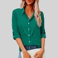 thumbnail image 2 of biudgviw Women's Plus Size Button Down Shirts Rolled Up Long Sleeve Pleated Blouses Dressy Casual Collared Work Tunic Tops, 2 of 7