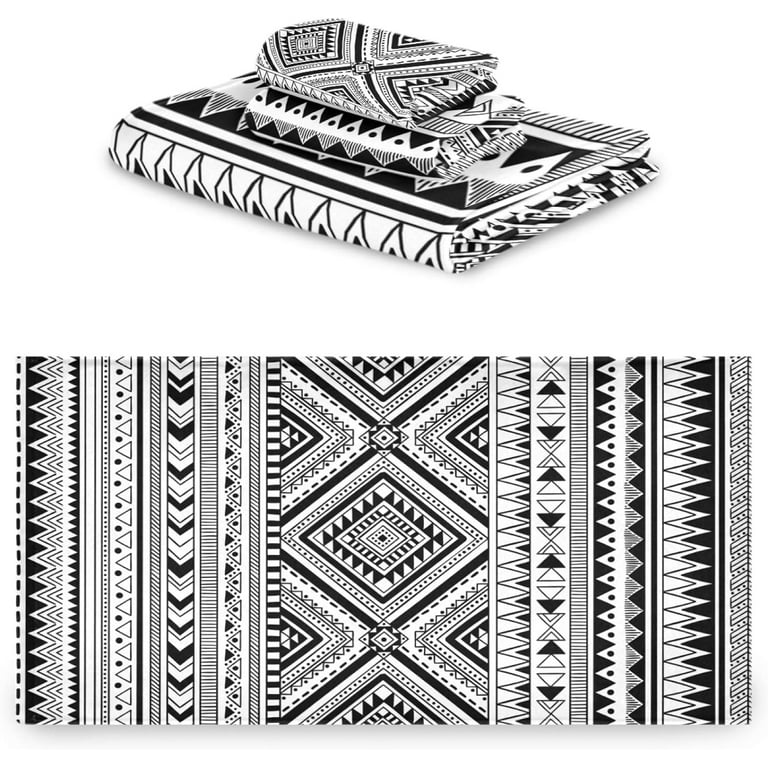 GZHJMY Tribal Geometric Pattern Soft Luxury Decorative Set of 3 Towels 1 Bath Towel 1 Hand Towel 1 Washcloth Multipurpose for Bathroom Hotel Gym Spa and Kitchen Black White Walmart