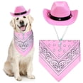 thumbnail image 2 of Accesorios para fiestas de invierno: sombrero de vaquero occidental ajustable para perros, bufanda triangular y vestido rosa para mascotas., 2 of 4