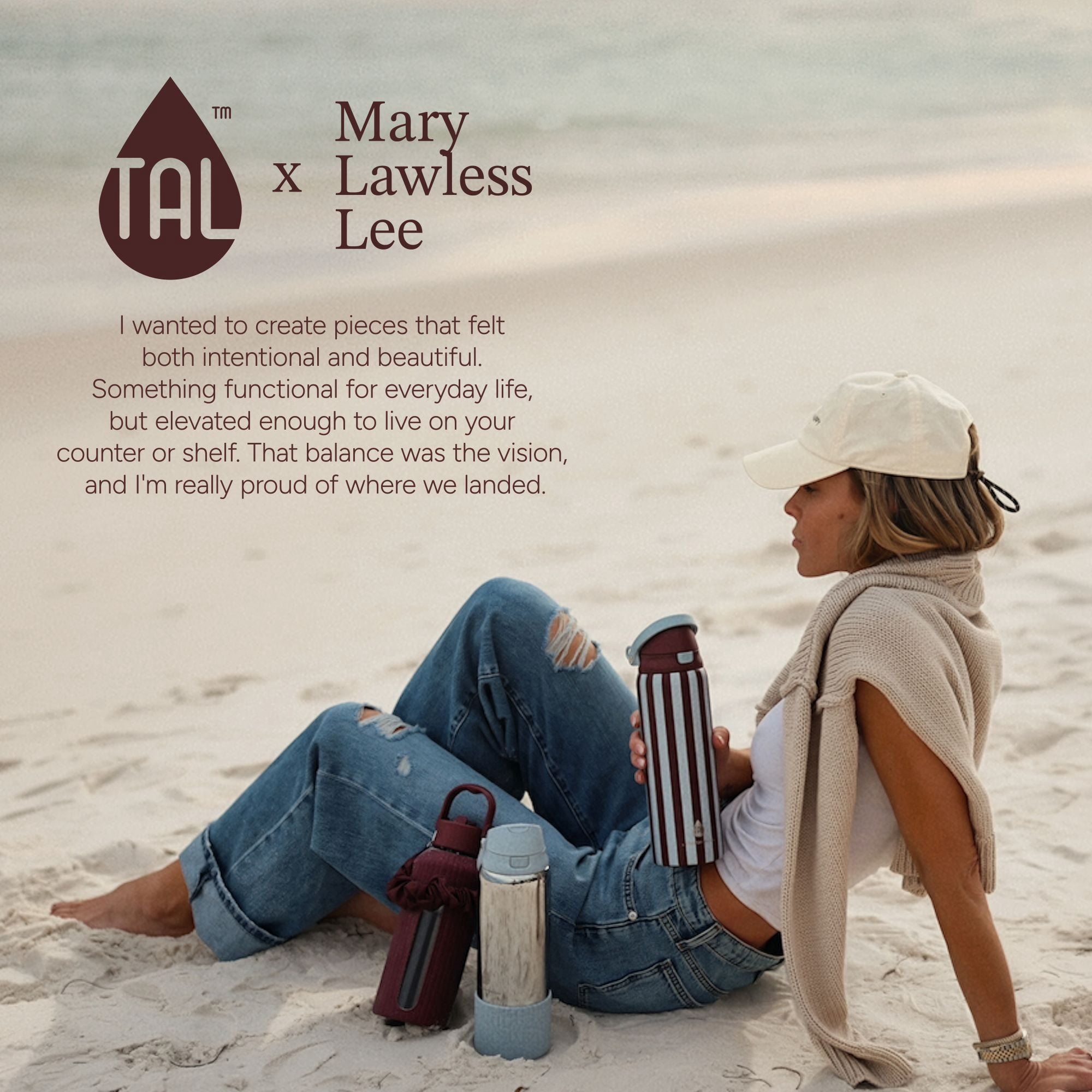 Mary Lawless Lee x TAL 32oz Stainless Steel 2-in-1 Straw and Chug Water Bottle with Push Lid and Strap, Stripes