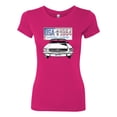 thumbnail image 2 of Wild Bobby, Ford Mustang Country USA 1964 Vintage American License Plate, Cars and Trucks, Women Slim Fit Junior Tee, Raspberry, Small, 2 of 4