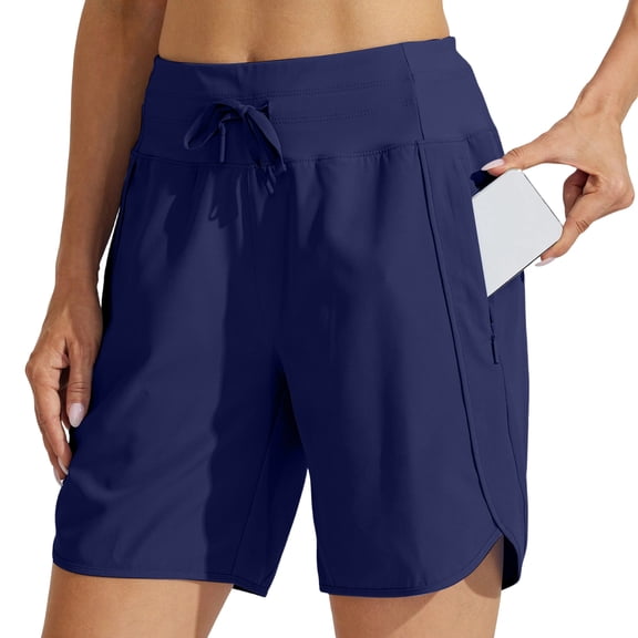 Women's Active 7 Inseam Athletic Long Running High Wasistband Shorts, Quick Dry Breathable Gym Shorts for Gym, M