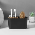 thumbnail image 2 of Divided Bathroom Countertop Organizer, 6.89-Inch Plastic Toothbrush Holder and Toiletry Storage Box with Removable Compartments, Black, 2 of 6