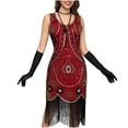 thumbnail image 4 of BLTIBY Women's 1920s Fringed Dress Flapper Costume Vintage Sequin Beaded Tassels Hem Prom Sleeveless Round Neck Cocktail Evening Dresses Gatsby Dress Red L, 4 of 7
