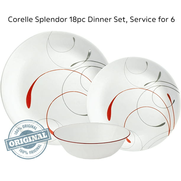 Splendor White, Red & Gray Corelle Dinnerware (18-piece set for 6)