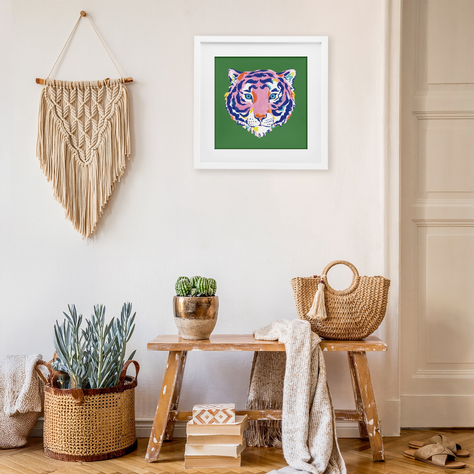 Stupell Industries Exotic Boho Tiger Face White Framed Print Under Glass, design by Karolina Sato