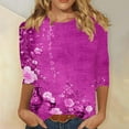 thumbnail image 2 of Women's Casual 3/4 Sleeve T-Shirts Round Neck Cute Tunic Tops Basic Tees Blouses Business Work Tee Top Floral Print Tunic Blouses 2026 Spring Outfits, 2 of 5