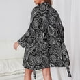 thumbnail image 3 of Black White Paisley Pajama Robe Female Vintage Floral Casual Loose Nightgown V Neck Design Pajamas Robes Autumn Dresses, 3 of 7