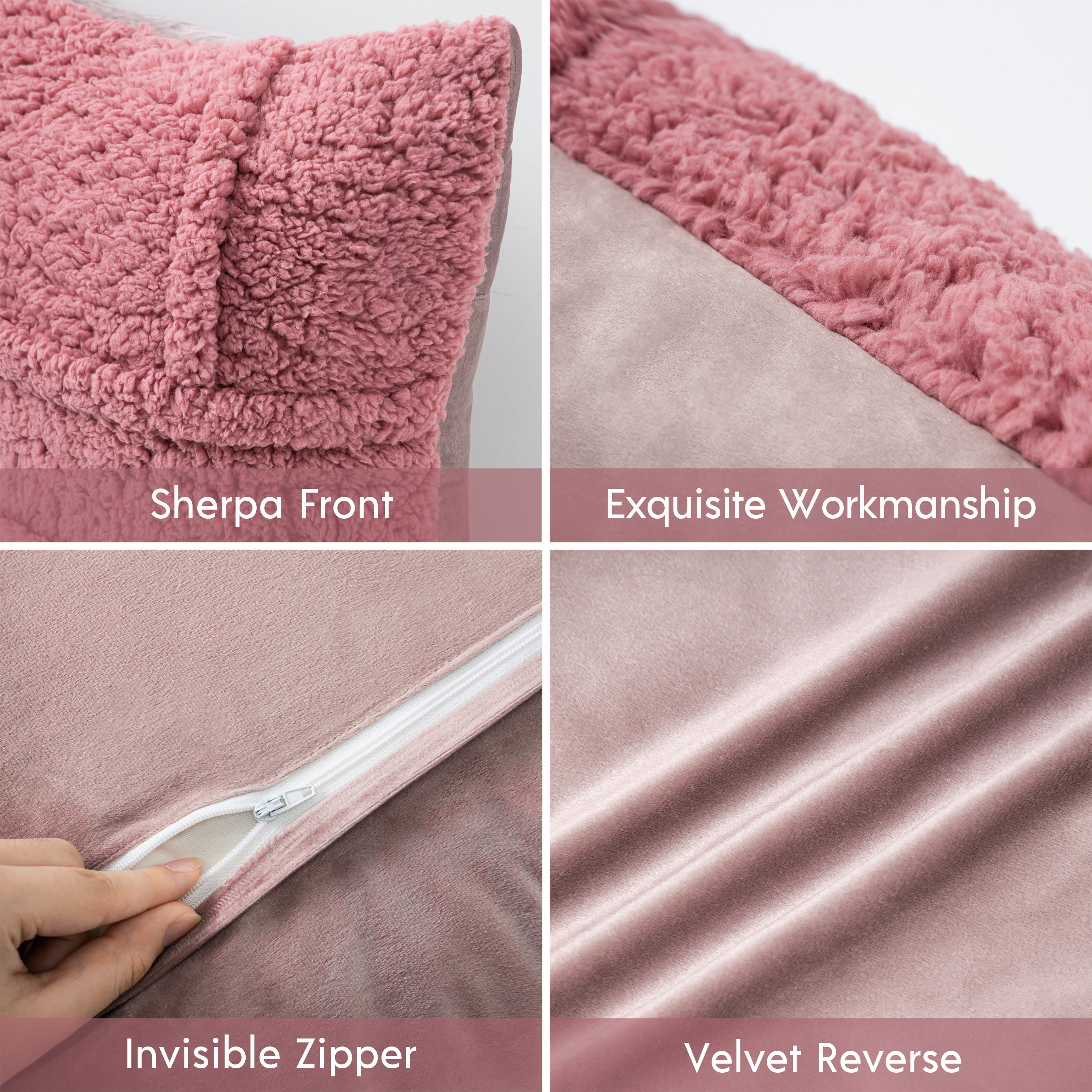 Phantoscope 12 in x 20 in Pink Sherpa, Velvet Decorative Pillow Cover, (2 Count)