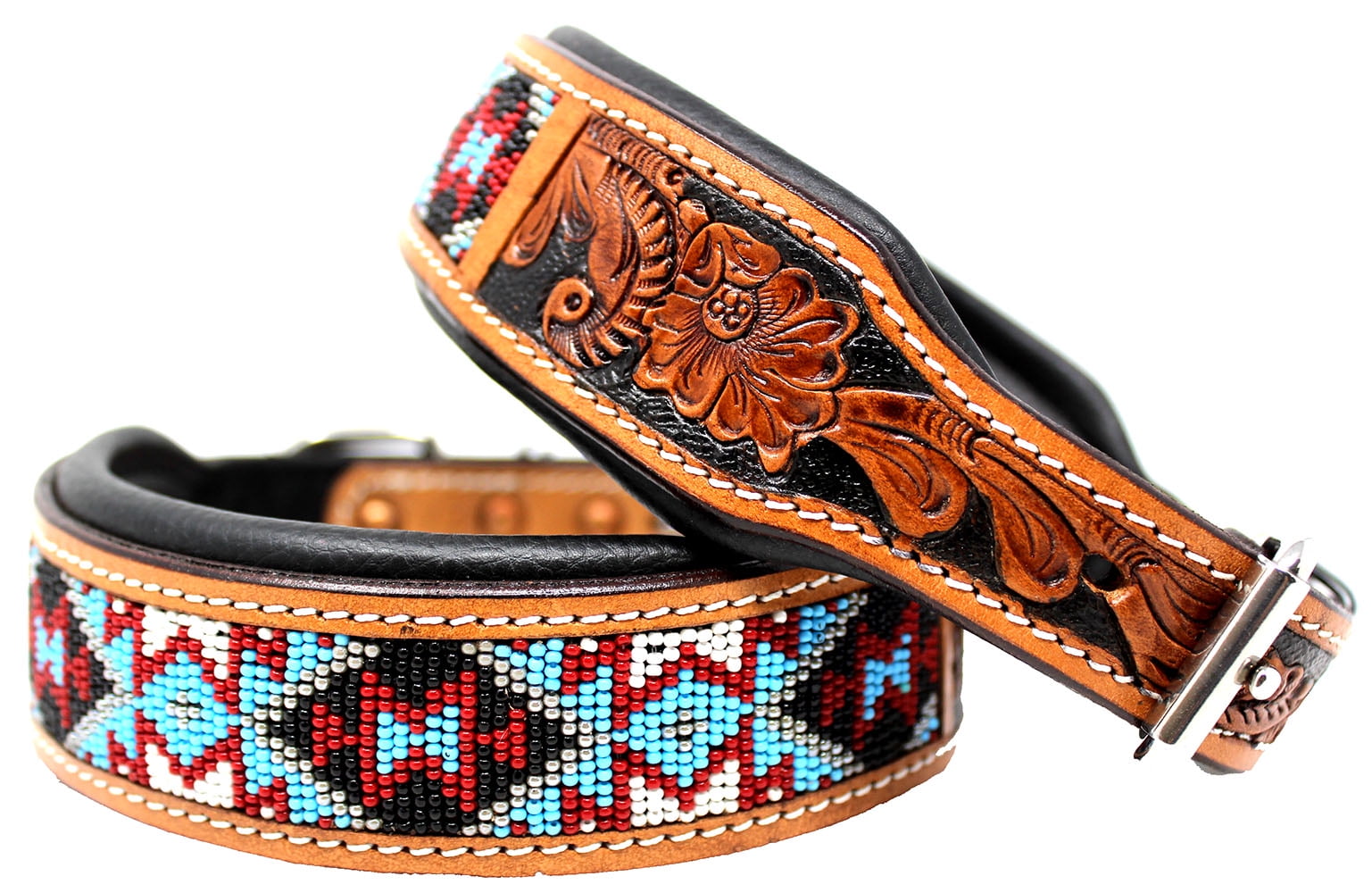Large 21''- 25'' Challenger Made 100% Cow Leather Hand Tooled Puppy Dog Collar 6064