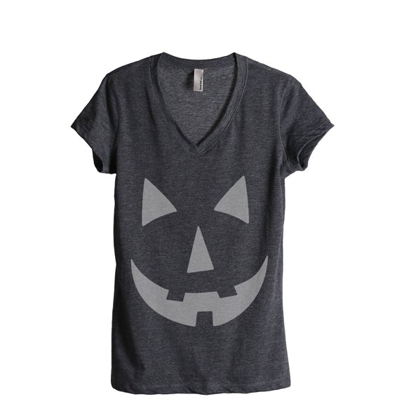 Jack 'O Lantern Women's Fashion Relaxed V-Neck T-Shirt Tee Charcoal Grey Large