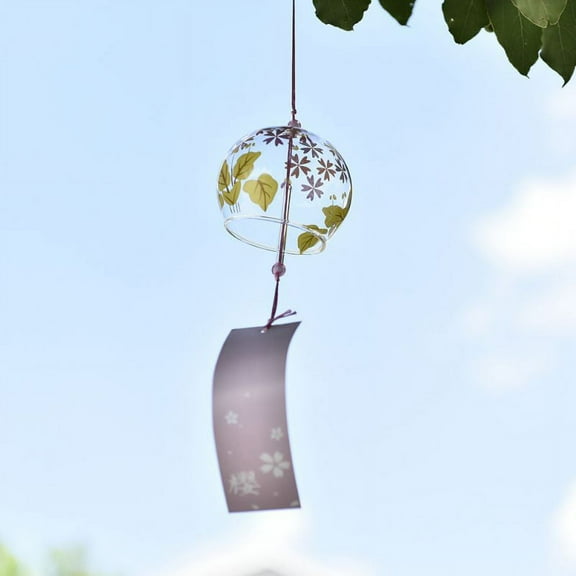 Japanese Wind Chimes Romantic Cherry Wind Bells Handmade Glass Japanese Style Pendant for Birthday Gift Outdoor or Indoor Home Decors