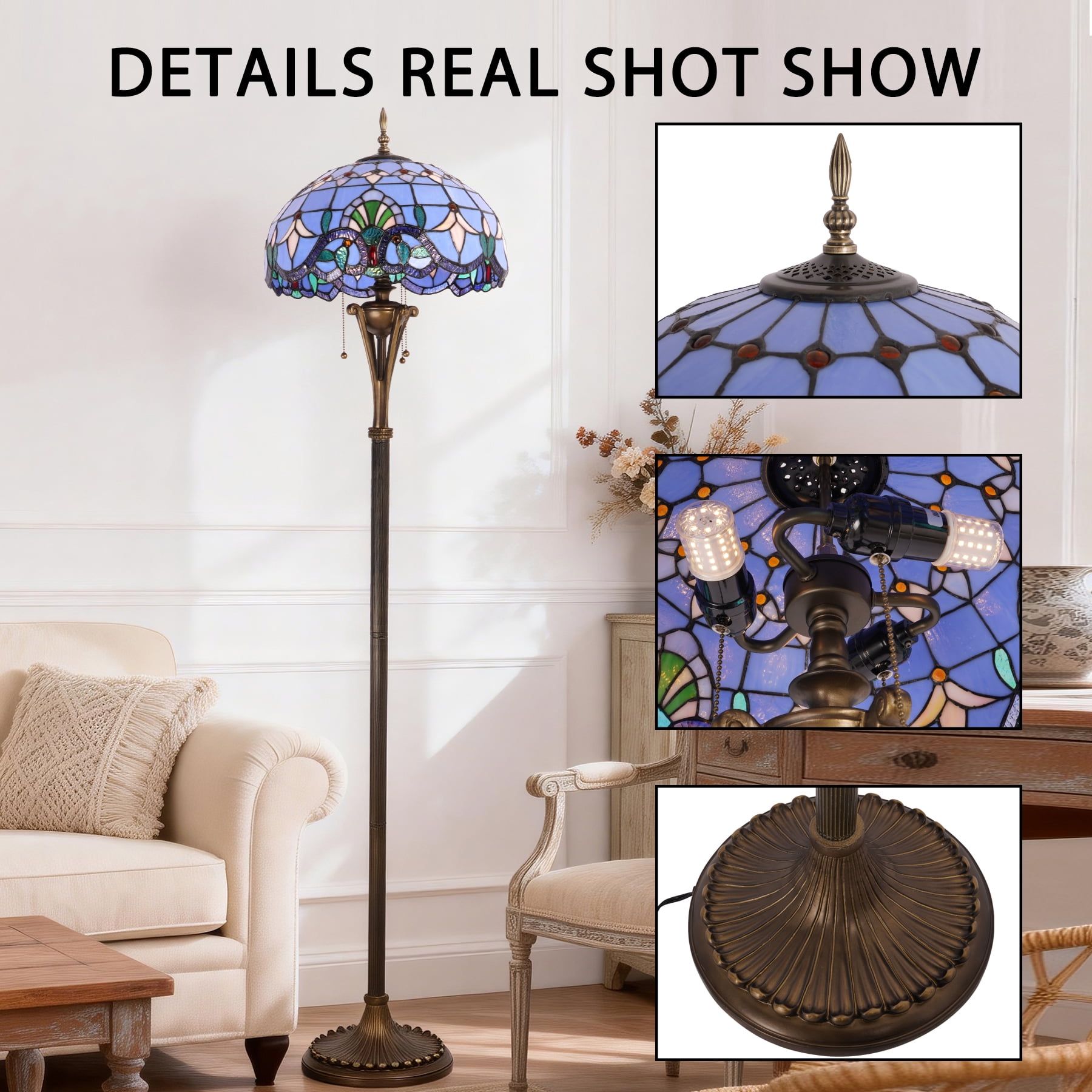 LUOLAX 16-inch European-style blue Baroque floor lamp, decorative lighting for living room, bedroom, and study, creative art floor lamp.