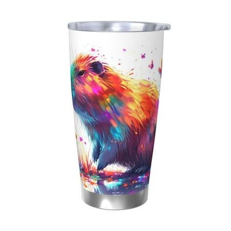 

Qekee Watercolor Butterfly Guinea Pig Print 20OZ Car Cup Stainless Steel Vacuum Insulated Tumbler Tumbler Cup With Lid And Straw Travel Coffee Mug-Without Straw