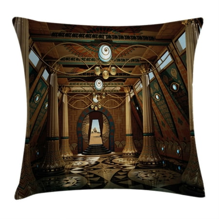 Polar Cover - Pillar Decor Throw Pillow Cushion Cover, Graphics of a Temple Interior in Fantasy Style with Pillars 3D Computer Graphics, Decorative Square Accent Pillow Case, 16 X 16 Inches, Brown, by Ambesonne