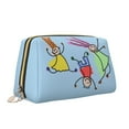 thumbnail image 2 of Large Clutch Leather Makeup Bag, Blue Children Drawing Graffiti Travel Toiletries Bag, Ladies Cosmetic Storage Bag, 2 of 8