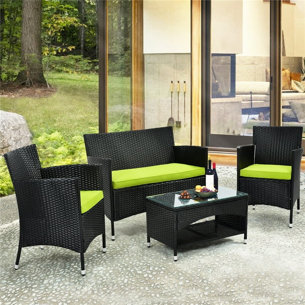 Clearance Outdoor Patio Furniture Set 4 Piece Conversation With Glass Dining Table Loveseat Cushioned Wicker Chairs Modern Rattan For Yard Porch Pool L3125 Com Clearance Outdoor Patio Furniture Set, Clearance Patio Furniture Sets