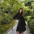 thumbnail image 6 of HNKMDK Adult Renaissance Women Vintage Costume Dress Medieval Hooded Lace Up Long Robe(Black,S), 6 of 7