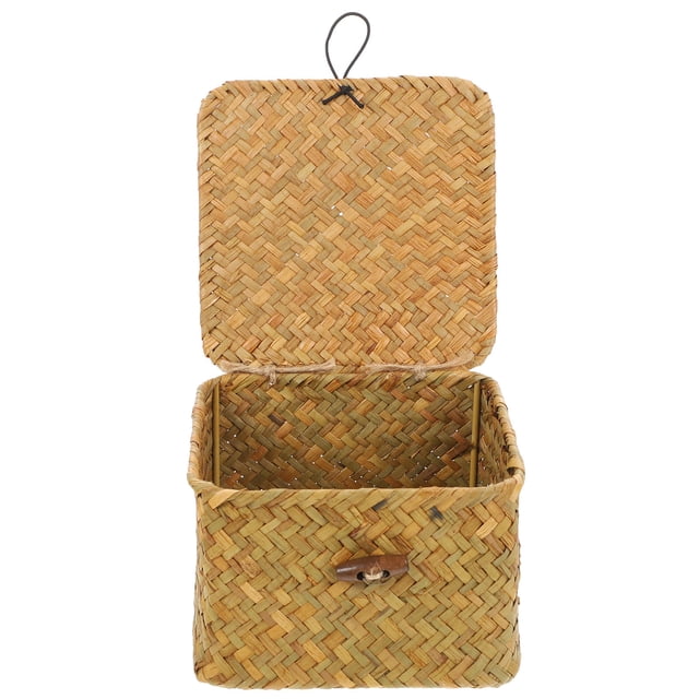 FUTUREORYY Boîte de Rangement Rétro avec Couvercle Multicolore Emballage en Herbe de Mer Séchée 1Pcs