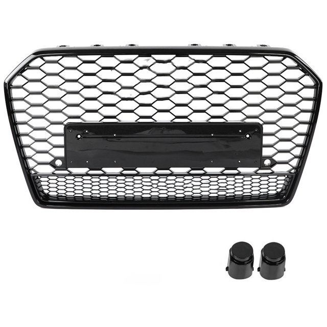 Para RS6 Quattro Style Front Sport Hex Mesh Honeycomb Hood Grill Negro para A6/S6 C7 15-18