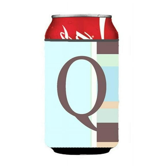 Letter Q Initial Monogram - Blue Stripes Can or Bottle  Hugger