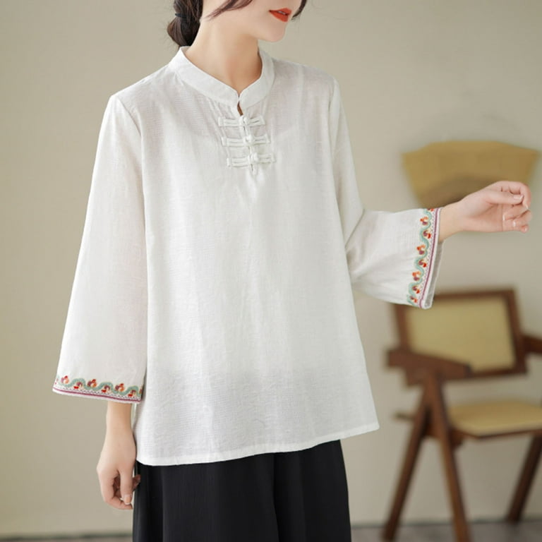 iroiro 群青 Cotton&Linen KOREAN Blouse Cotton and linen casual shirt women's fashion summer 2021