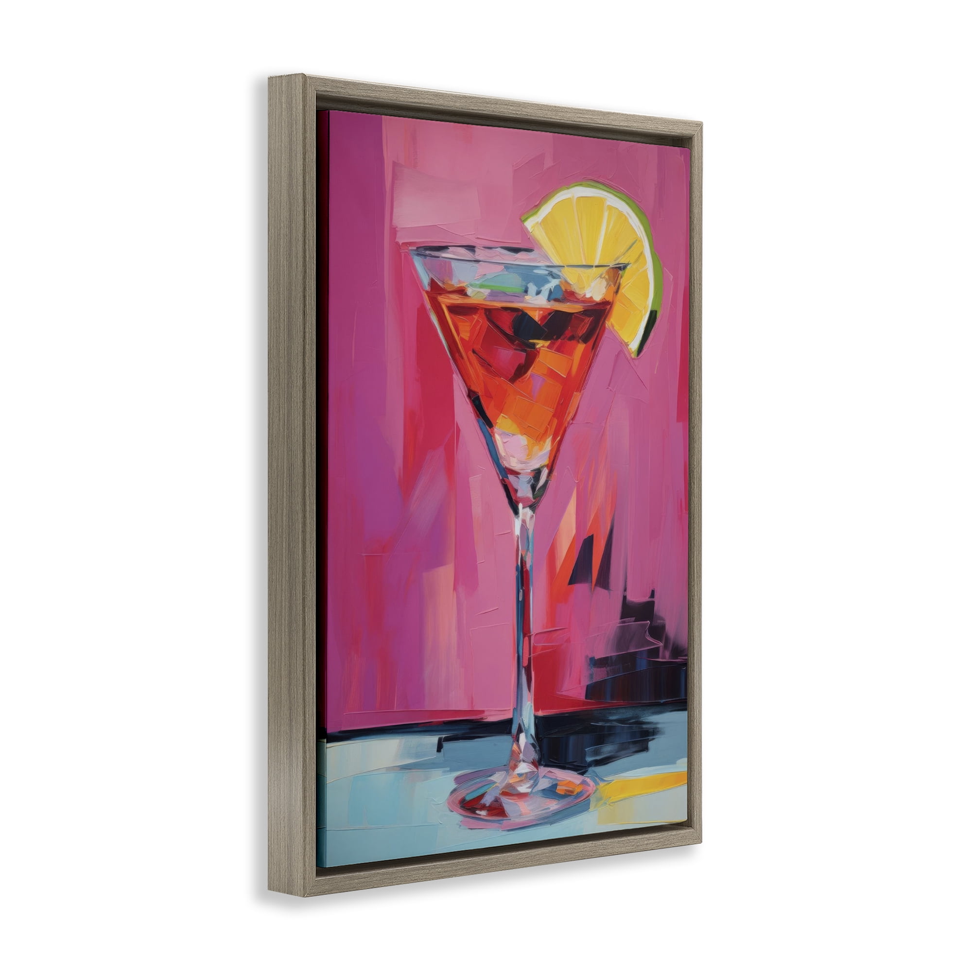 Stupell Industries Pink Lady Cocktail Food & Beverage Painting Brown Floater Framed Canvas Art Print Wall Art, 21 x 31