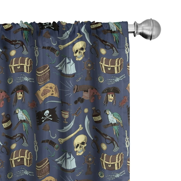 Ambesonne Pirates Curtains, Vintage Cartoonish Design, Pair of 28"x84", Multicolor